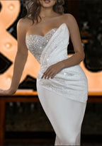 Vintage Strapless Mermaid Satin Wedding Dress With Sequined Sleeveless Design