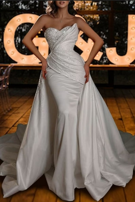 Vintage strapless mermaid sequined sleeveless satin Wedding Dresses