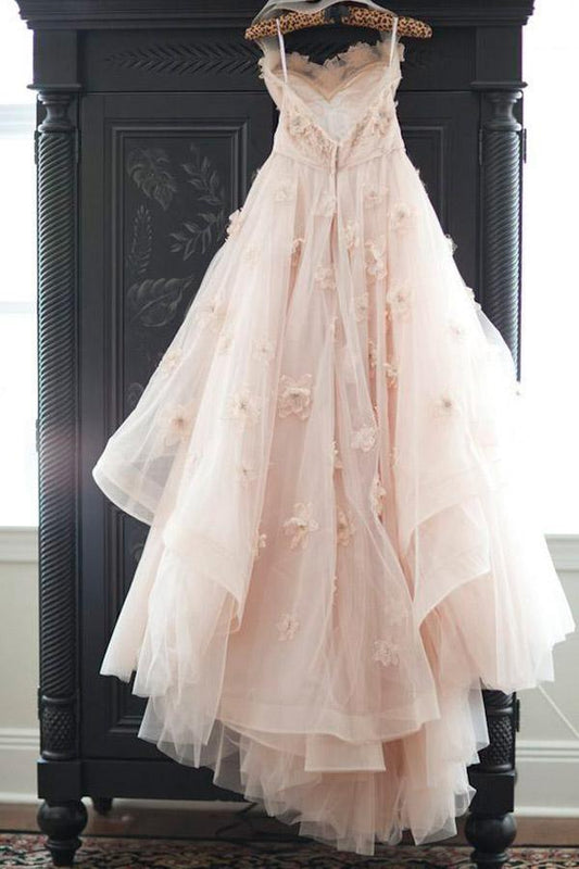 Vintage trägerloses Brautkleid mit herzförmigem Ausschnitt und Blumen-Tüll