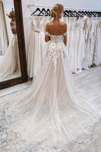 Vintage sweetheart off-the-shoulder cap sleeves a-line lace Wedding dress