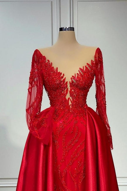 Vestido de noche vintage de encaje con escote en V y mangas largas, corte A