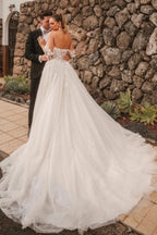 Vogue Ivory Off Shoulder Sleeveless A Line Wedding Dress With Appliques