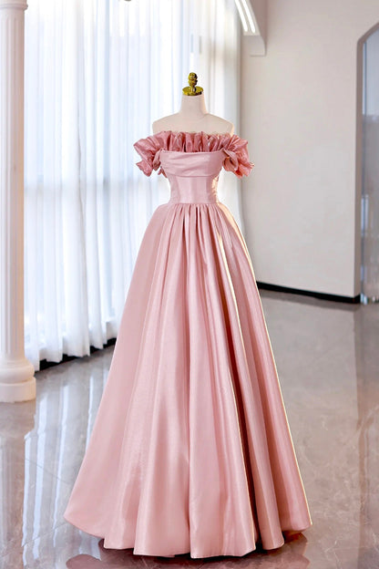 Strapless Satin Long Prom Dress, A-Line Evening Party Dress