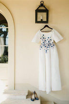 Brautkleider Bateau Stickerei Romantisches Halbarm Brautkleid