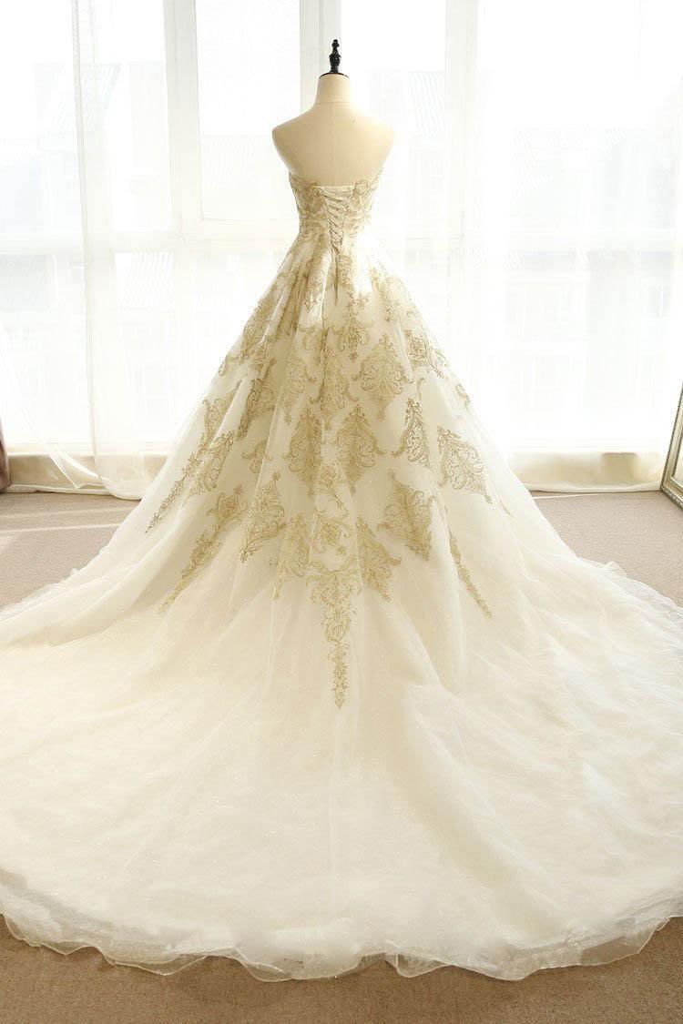 Brautkleider Elfenbein Gold Applikationen Sweep/Pinselzug Brautkleid