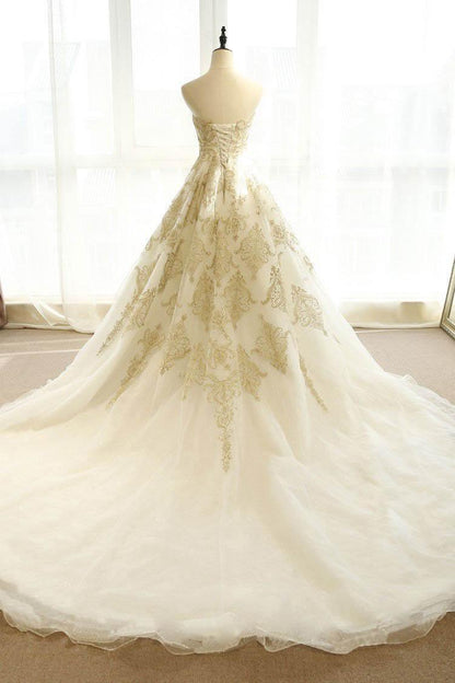 Brautkleider Elfenbein Gold Applikationen Sweep/Pinselzug Brautkleid