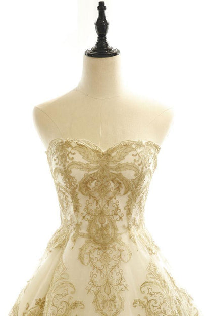 Brautkleider Elfenbein Gold Applikationen Sweep/Pinselzug Brautkleid