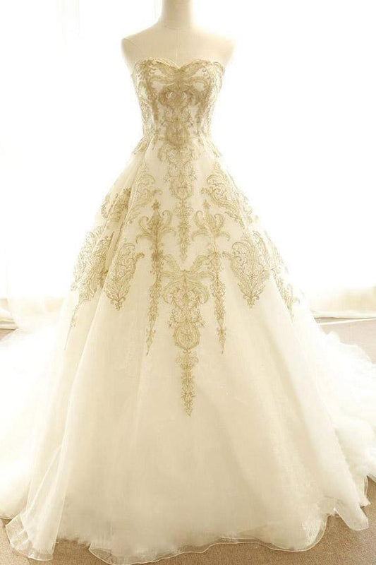 Brautkleider Elfenbein Gold Applikationen Sweep/Pinselzug Brautkleid