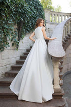 Wedding Dresses Scoop  A-line Long Train Simple Satin Bridal Gown