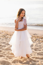 White A Line Sleeveless Flower Girl Dress With Pearl Embellishment Floor Length