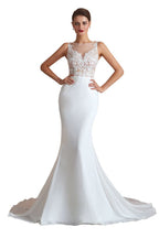 Weißes Illusion Neck Column Brautkleid Ärmellose Brautkleider