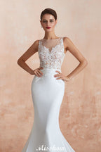 Weißes Illusion Neck Column Brautkleid Ärmellose Brautkleider