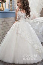 Numbersea White Off The Shoulder Half Sleeve Ball Gown Flower Girls Dress