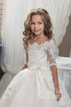 Numbersea White Off The Shoulder Half Sleeve Ball Gown Flower Girls Dress