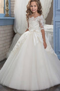 Numbersea White Off The Shoulder Half Sleeve Ball Gown Flower Girls Dress