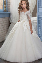 Numbersea White Off The Shoulder Half Sleeve Ball Gown Flower Girls Dress