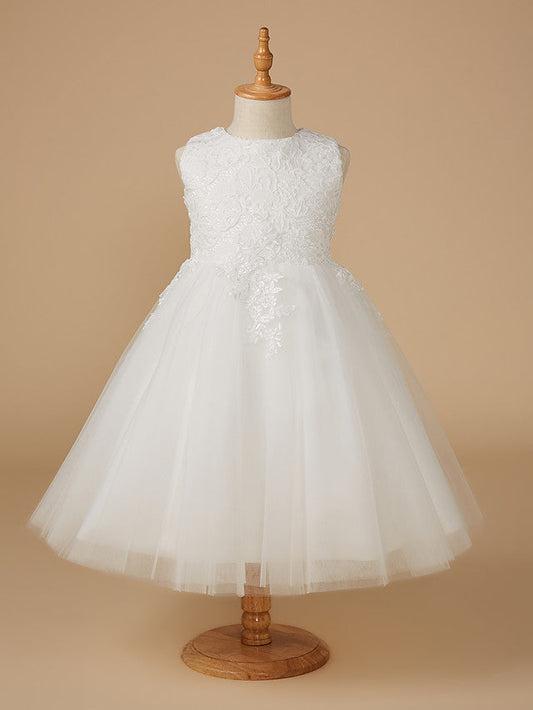 Vestido de baile curto branco renda tule casamento primeira comunhão vestidos de menina de flor