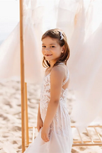 White Flower Girl Dress With Lace Appliques Tulle Floor Length A Line Backless