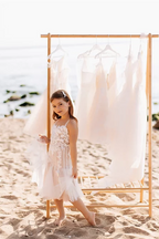 White Flower Girl Dress With Lace Appliques Tulle Floor Length A Line Backless