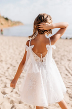 White Floor Length Flower Girls Dress Tulle Lace Backless Appliques