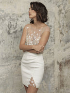 White Short Wedding Dress Jewel Neckline Sleeveless Sheath Bodycon