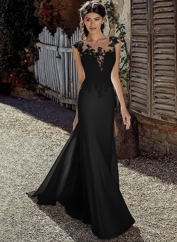 White Chiffon Illusion Sleeves Bridal Gown Court Train Sheath