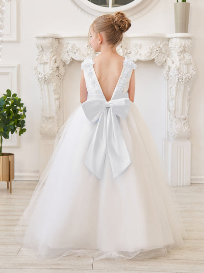 Ball-Gown/Princess 3d Flower Tulle Floor-length Ivory Flower Girl Dress
