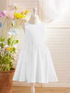 Ivory Satin Knee Length Flower Girl Dress Princess A Line Bow