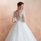 Wonderful Long A-line Appliques Tulle Wedding Dress with Sleeves