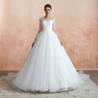 Wonderful Long A-line Appliques Tulle Wedding Dress with Sleeves