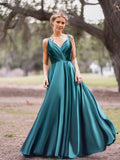 Wrap Satin A-Line Floor Length Evening Dress