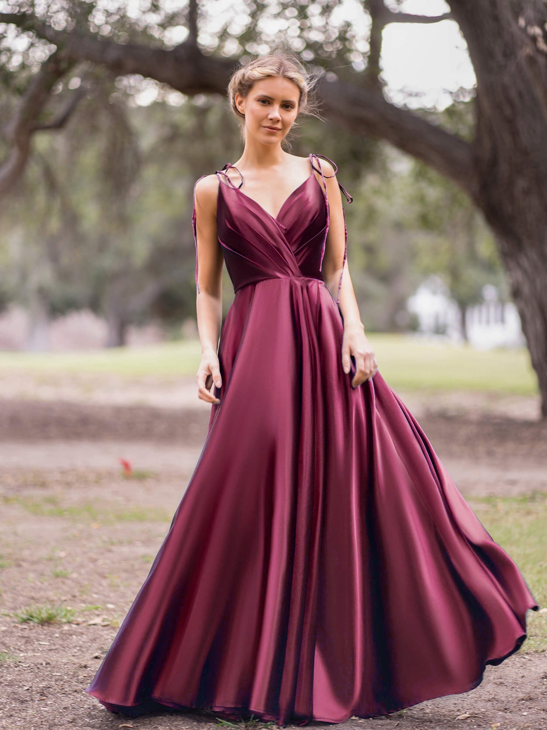 Wrap Satin A-Line Floor Length Evening Dress