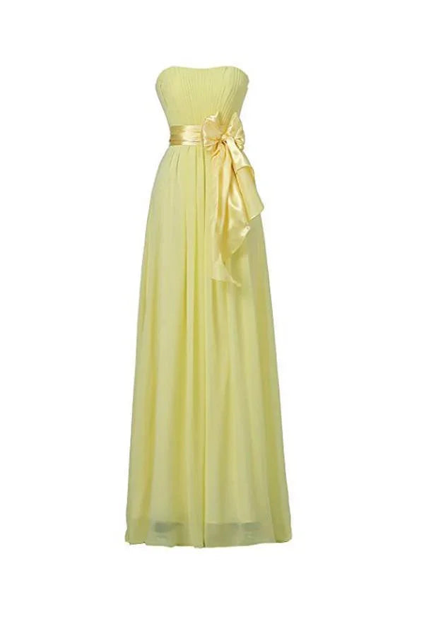 Vestidos largos de noche de gasa para damas de honor "Corazón Amarillo" BD007