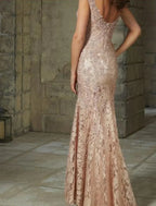 Vestido de Festa Sereia Elegante Floral para Convidada de Casamento Vestido Formal de Noite Decote Redondo Sem Mangas Comprimento Até ao Chão em Renda com Padrão / Estampa com Inserção de Renda